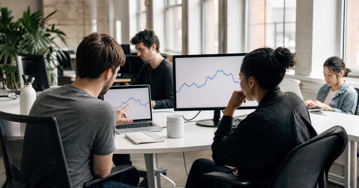 Flapen cover for Top Amazon agencies ranked by ROI: a seller's laptop beside a Flapen operator's monitor, the two comparing charts