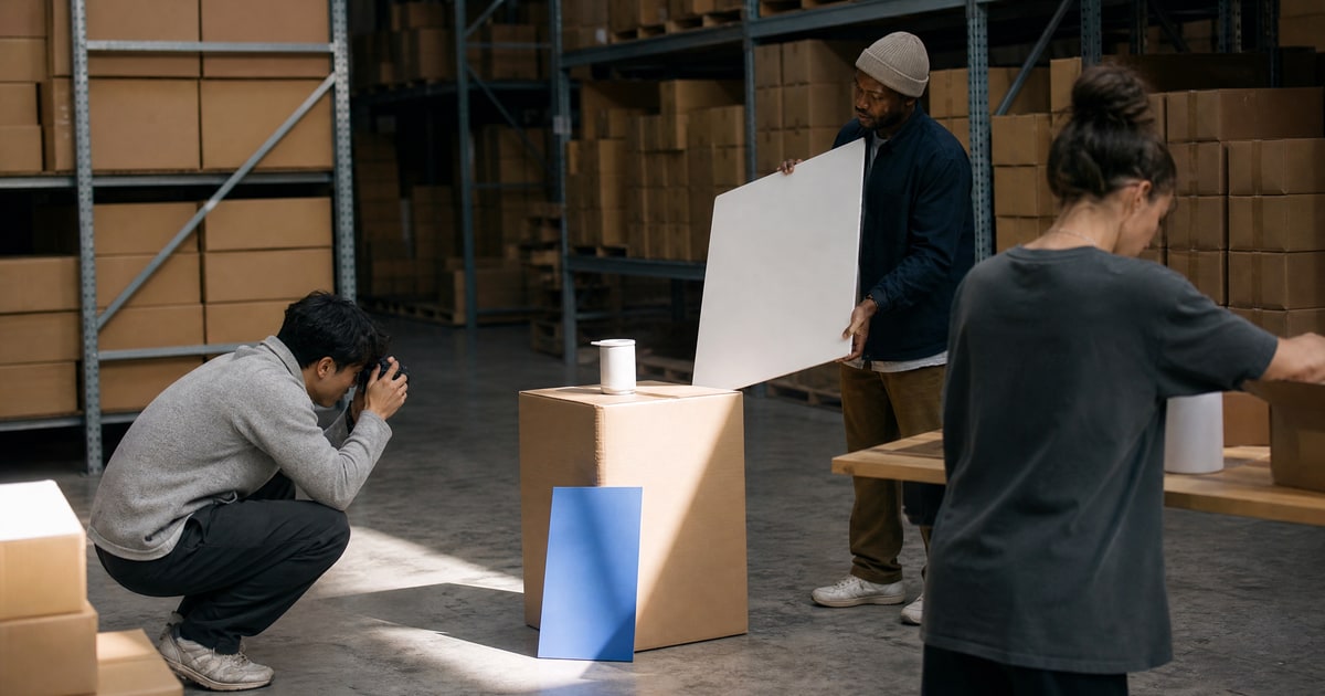 Flapen cover for Who can edit Amazon showcase videos fast: a lifestyle shot set up on a carton in a warehouse corner