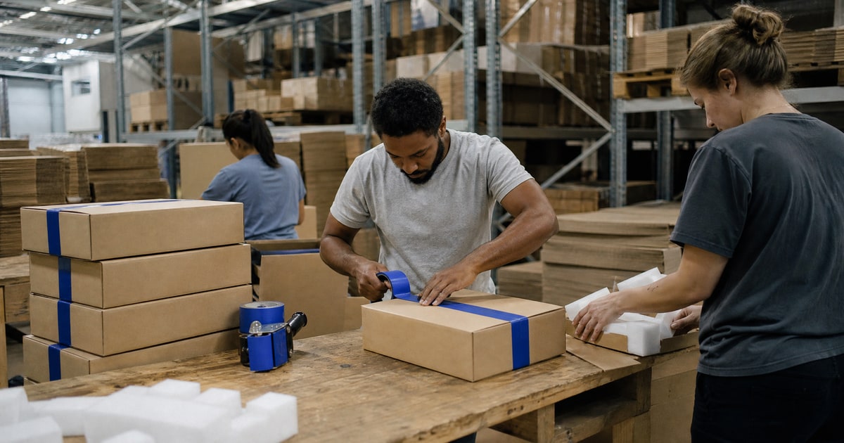 Flapen cover for Amazon marketplaces by geography: the complete guide: packing an overseas shipment at a warehouse bench