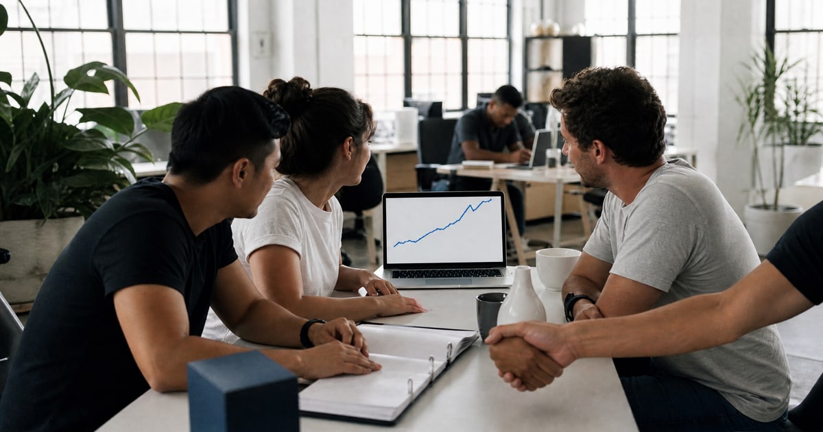 Flapen cover for How to avoid Amazon suspension when starting out: two Flapen operators and a client over a binder and a laptop at a meeting table