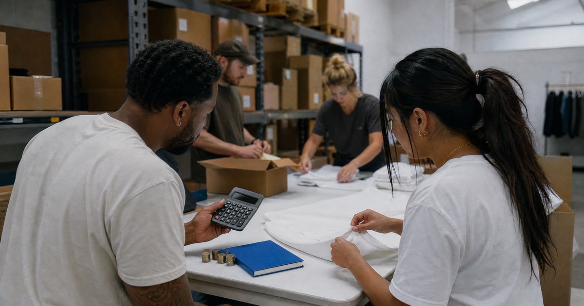 Flapen cover for Amazon agency pricing and economics: the complete guide: two Flapen operators comparing supplier samples with a calculator and coins
