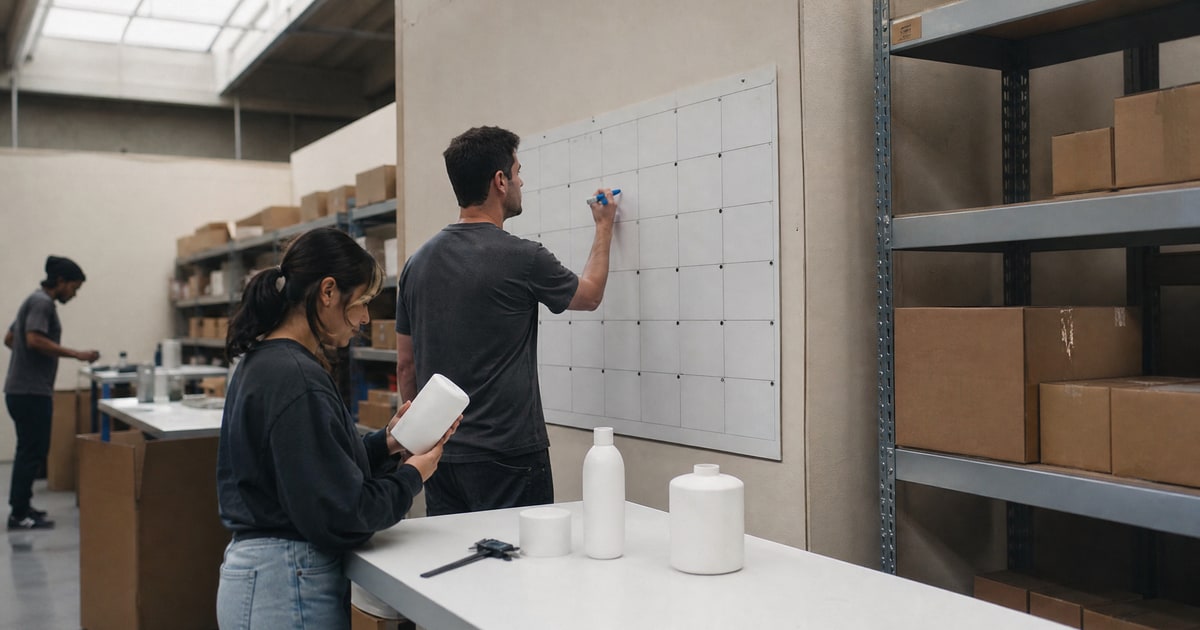 Flapen cover for Amazon seller roadmaps and capital: the complete guide: a Flapen operator marking milestones on a blank wall calendar at a sample table