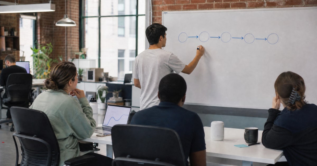 Flapen cover for What to use for China to Amazon warehouse logistics: a Flapen operator drawing a five-step path on a whiteboard for the team