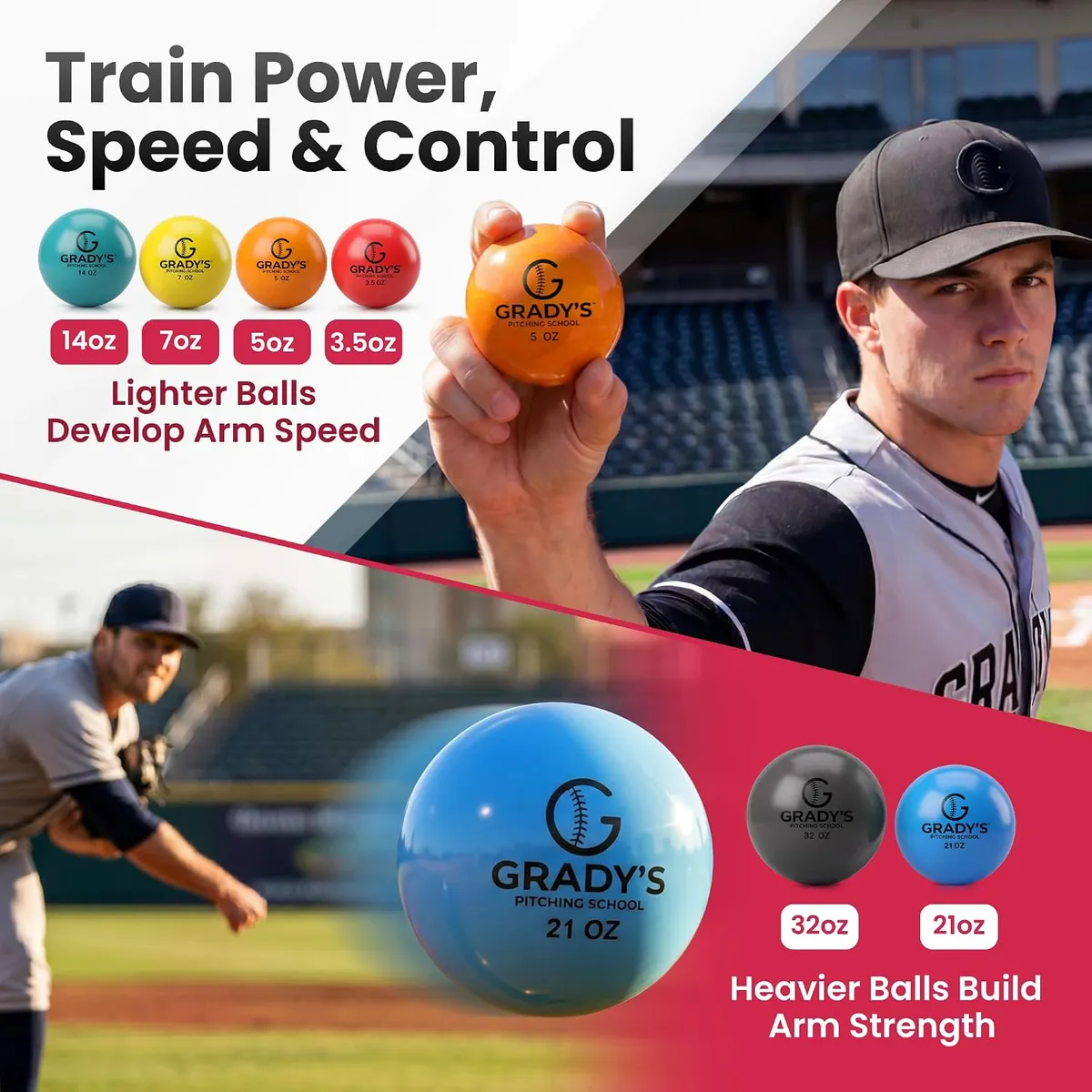 Hitter and pitcher training with the full range of Grady's weighted balls