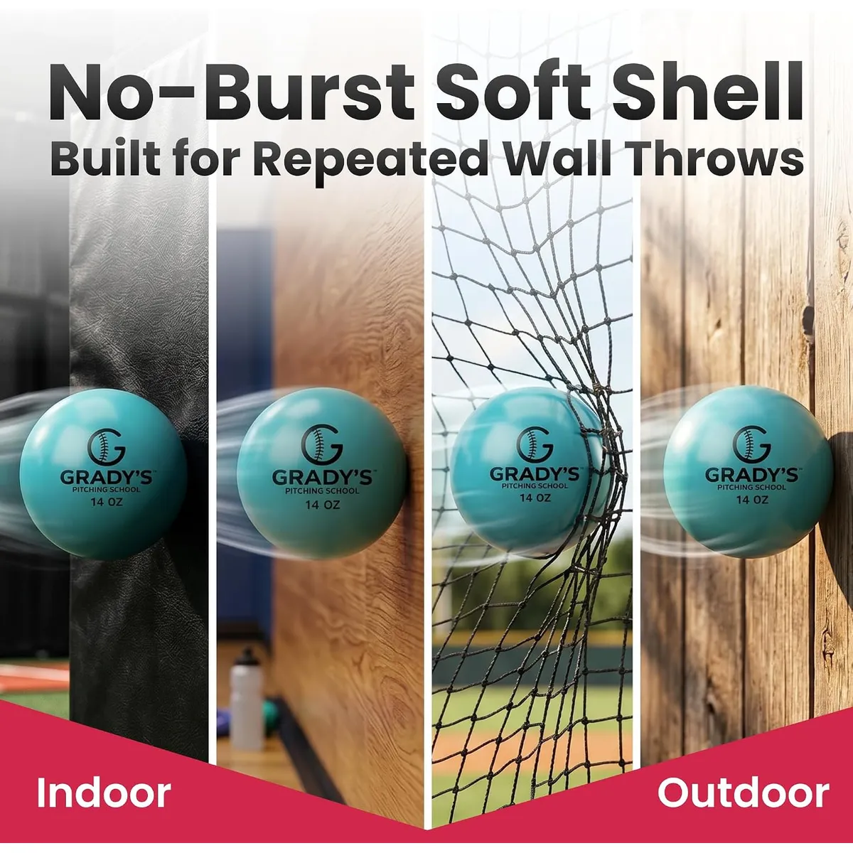 Teal Grady's ball in wall-throw drills indoors and outdoors