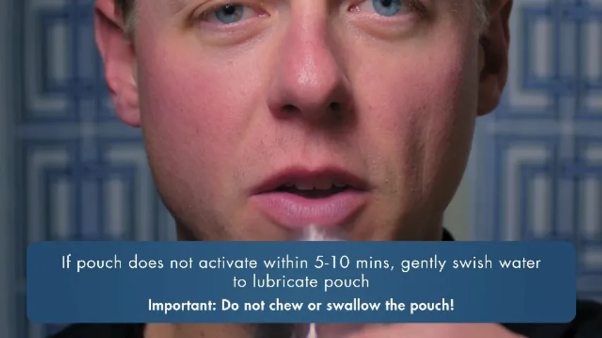 A RHEO pouch demonstration with activation tips on screen