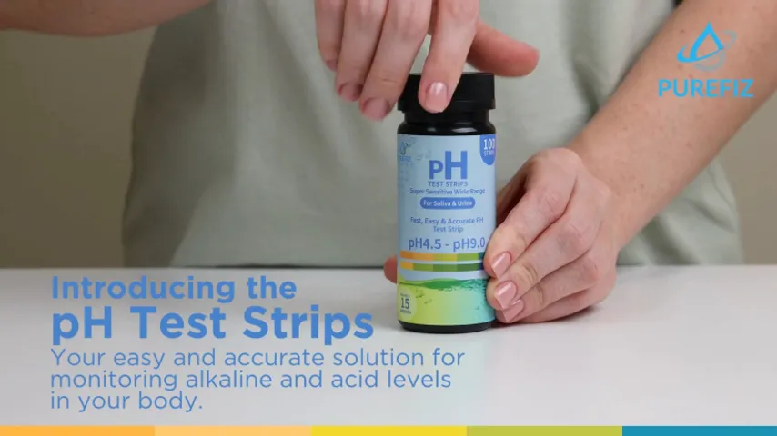 The pH test strips bottle held on a counter in the intro spot