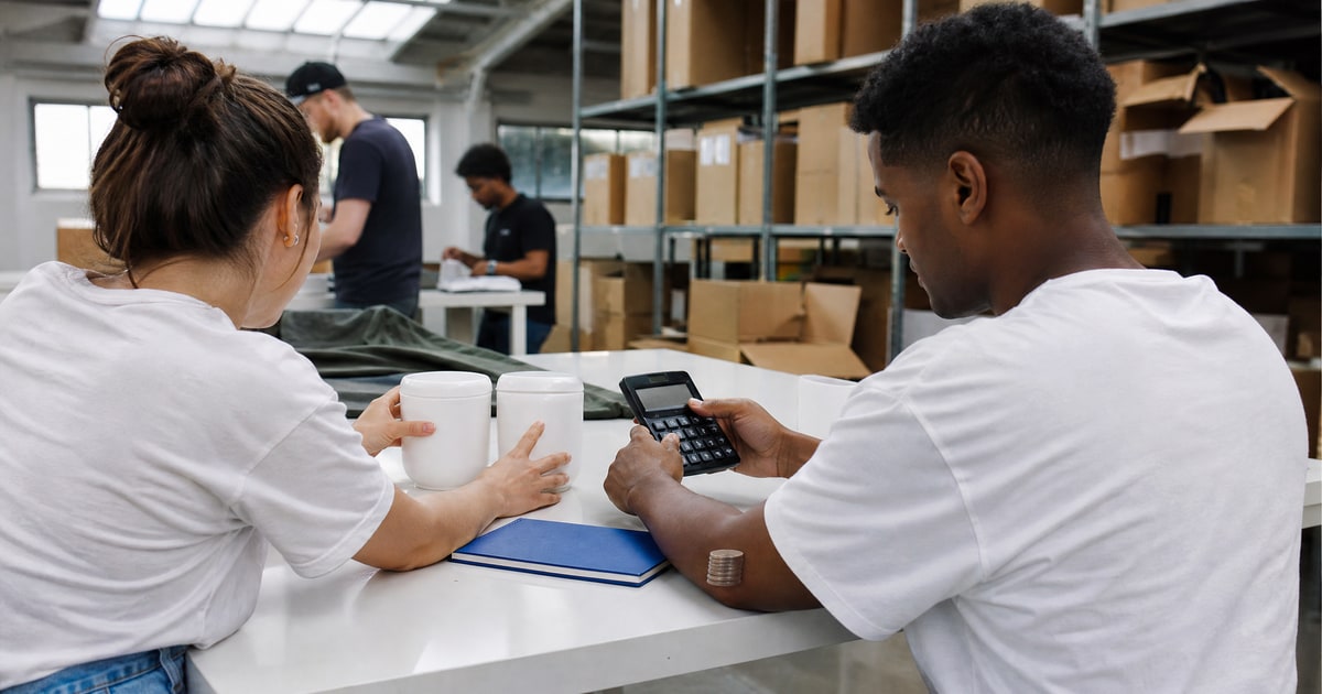 Flapen cover for Best performance-based Amazon agencies 2026: two Flapen operators comparing supplier samples with a calculator and coins